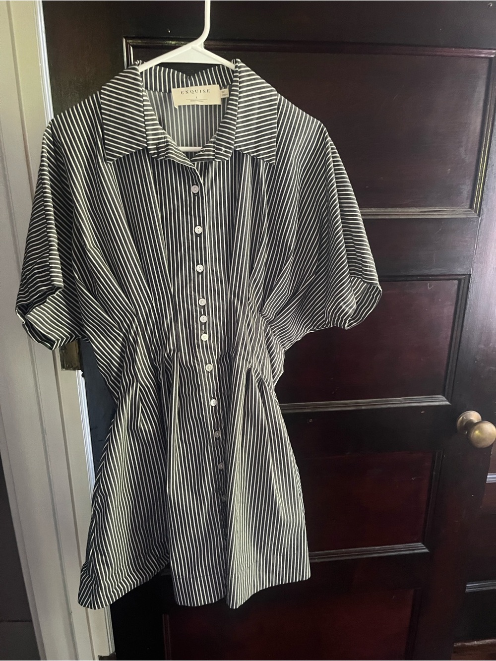 Anthropologie Black and White Vertical-Stripe Shirt Dress - Picture 3 of 3